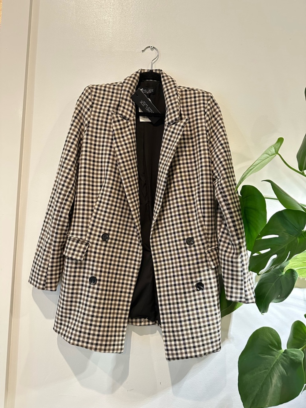 Rachel Zoe Black and Cream Checked Double-Breasted Blazer NWT size Medium